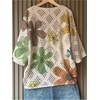 image:imageGORGLITTER Womens Crochet Knit Short Sleeve Sweater Boho V Neck Lightweight Tops Beach Vacation Cruise OutfitGreen