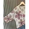 image:imageGORGLITTER Womens Crochet Knit Short Sleeve Sweater Boho V Neck Lightweight Tops Beach Vacation Cruise OutfitPurple