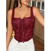 image:imageGORGLITTER Womens Floral Western Corset Lace Up Square Neck Crop Tank TopBurgundy