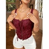 image:imageGORGLITTER Womens Floral Western Corset Lace Up Square Neck Crop Tank TopBurgundy
