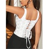 image:imageGORGLITTER Womens Floral Western Corset Lace Up Square Neck Crop Tank TopWhite