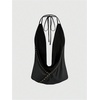 image:imageGORGLITTER Womens Plunge Deep V Halter Tops Vintage Studded Festival TopBlack