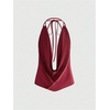 image:imageGORGLITTER Womens Plunge Deep V Halter Tops Vintage Studded Festival TopBurgundy