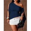 image:imageGORGLITTER Womens Plus Size Asymmetrical Tops Sexy Off The Shoulder BlouseBlue