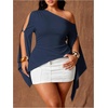 image:imageGORGLITTER Womens Plus Size Asymmetrical Tops Sexy Off The Shoulder BlouseBlue