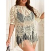 image:imageGORGLITTER Womens Plus Size Fringe Tops Lace Festival Concert OutfitsApricot