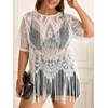 image:imageGORGLITTER Womens Plus Size Fringe Tops Lace Festival Concert OutfitsBeige