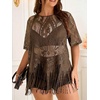 image:imageGORGLITTER Womens Plus Size Fringe Tops Lace Festival Concert OutfitsKhaki