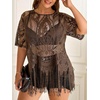 image:imageGORGLITTER Womens Plus Size Fringe Tops Lace Festival Concert OutfitsKhaki