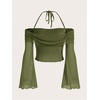 image:imageGORGLITTER Womens Y2k Off The Shoulder Bell Sleeve Top Cropped 90s BlousesArmy Green