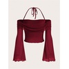 image:imageGORGLITTER Womens Y2k Off The Shoulder Bell Sleeve Top Cropped 90s BlousesBurgundy a