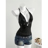 image:imageGORGLITTER Womens Y2k Rave Halter Goth Tops Going Out OutfitsBlack1