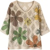 image:imageGORGLITTER Womens Crochet Knit Short Sleeve Sweater Boho V Neck Lightweight Tops Beach Vacation Cruise OutfitGreen