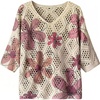 image:imageGORGLITTER Womens Crochet Knit Short Sleeve Sweater Boho V Neck Lightweight Tops Beach Vacation Cruise OutfitPurple