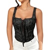 image:imageGORGLITTER Womens Floral Western Corset Lace Up Square Neck Crop Tank TopBlack