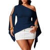 image:imageGORGLITTER Womens Plus Size Asymmetrical Tops Sexy Off The Shoulder BlouseBlue