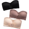 image:imageGORGLITTER Womens Strapless Bras Front Closure Comfort Wireless Backless Bandeau Bralettes 3 PieceBlack Apricot Brown