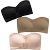 image:imageGORGLITTER Womens Strapless Bras Front Closure Comfort Wireless Backless Bandeau Bralettes 3 PieceBlack White Brown