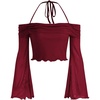 image:imageGORGLITTER Womens Y2k Off The Shoulder Bell Sleeve Top Cropped 90s BlousesBurgundy a