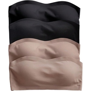 image:imageGORGLITTER Womens 4 Pack Strapless Bras Seamless Padded Bandeau BrasMulticolor Black