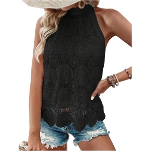 image:imageGORGLITTER Womens Boho Crochet Halter Top Dressy Going Out Tank TopsBlack
