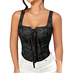 image:imageGORGLITTER Womens Floral Western Corset Lace Up Square Neck Crop Tank TopBlack