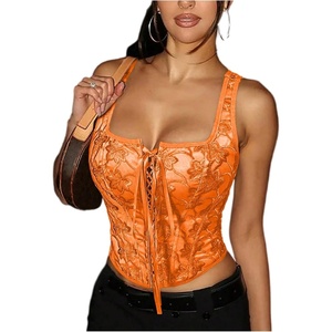 image:imageGORGLITTER Womens Floral Western Corset Lace Up Square Neck Crop Tank TopOrange