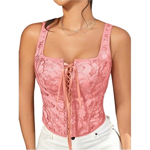 image:imageGORGLITTER Womens Floral Western Corset Lace Up Square Neck Crop Tank TopPink