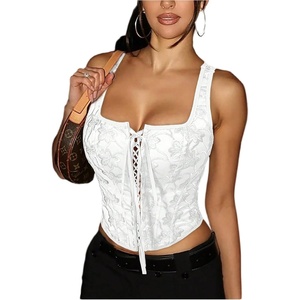 image:imageGORGLITTER Womens Floral Western Corset Lace Up Square Neck Crop Tank TopWhite