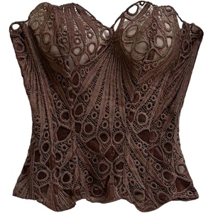 image:imageGORGLITTER Womens Lace Corset Tops Bustier Strapless Party Concert OutfitsCoffee Brown