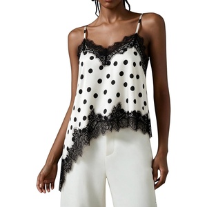 image:imageGORGLITTER Womens Lace Satin Cami Top Asymmetrical Silk Western CamisoleWhite Lace