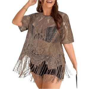 image:imageGORGLITTER Womens Plus Size Fringe Tops Lace Festival Concert OutfitsBrown