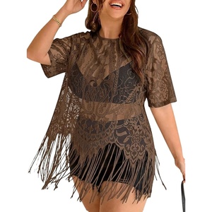image:imageGORGLITTER Womens Plus Size Fringe Tops Lace Festival Concert OutfitsKhaki