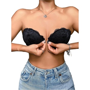 image:imageGORGLITTER Womens Strapless Bra Floral Lace Push Up Front Closure Bras Blackless Bandeau Underwire BralettesBlack