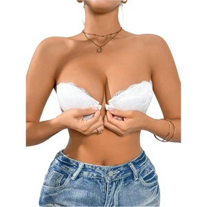image:imageGORGLITTER Womens Strapless Bra Floral Lace Push Up Front Closure Bras Blackless Bandeau Underwire BralettesWhite
