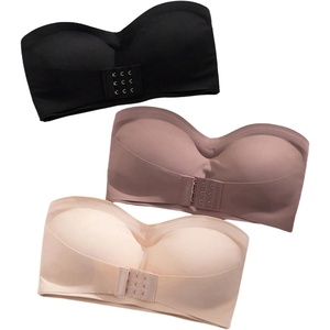 image:imageGORGLITTER Womens Strapless Bras Front Closure Comfort Wireless Backless Bandeau Bralettes 3 PieceBlack Apricot Brown