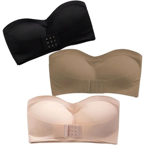 image:imageGORGLITTER Womens Strapless Bras Front Closure Comfort Wireless Backless Bandeau Bralettes 3 PieceBlack White Brown