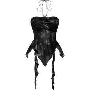 image:imageGORGLITTER Womens Y2k Halter Flowy Tops Ruffle Backless Fairy Crop CamiBlack