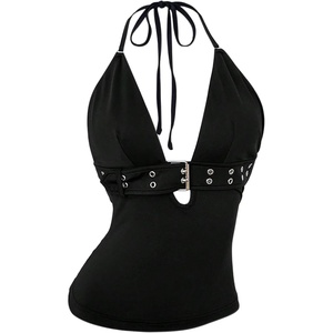 image:imageGORGLITTER Womens Y2k Rave Halter Goth Tops Going Out OutfitsBlack
