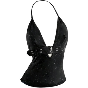 image:imageGORGLITTER Womens Y2k Rave Halter Goth Tops Going Out OutfitsBlack1