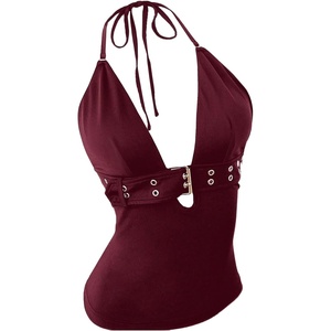 image:imageGORGLITTER Womens Y2k Rave Halter Goth Tops Going Out OutfitsBurgundy