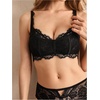 image:imageGORGLITTER Womens Full Coverage Underwire Bras Double Layer Lace Supportive Push Up Bra Sexy Eyelash Sheer Lingerie TopBlack