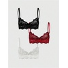 image:imageGORGLITTER Womens Lace Bra Pack Sexy Push Up Underiwre Bra 3 Bralette PackBlack White Red