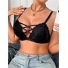 image:imageGORGLITTER Womens Lace Cross Front Closure Bra Wireless BraletteBlack