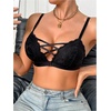 image:imageGORGLITTER Womens Lace Cross Front Closure Bra Wireless BraletteBlack