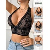 image:imageGORGLITTER Womens Lace Front Closure Halter Bra Comfort Sheer Mesh Sexy Deep V Neck Backless Wireless BraletteBlack