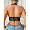 image:imageGORGLITTER Womens Lace Front Closure Halter Bra Comfort Sheer Mesh Sexy Deep V Neck Backless Wireless BraletteBlack