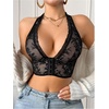 image:imageGORGLITTER Womens Lace Front Closure Halter Bra Comfort Sheer Mesh Sexy Deep V Neck Backless Wireless BraletteBlack