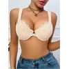 image:imageGORGLITTER Womens Lace Front Closure Push Up Bra Wide Strap Underwire Sheer Bras Full Coverage Sexy Plunge BraletteBeige
