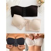 image:imageGORGLITTER Womens Strapless Push Up Bras 2 Piece Front Closure Ruched Bandeau Bras Wireless BralettesBlack and Apricot